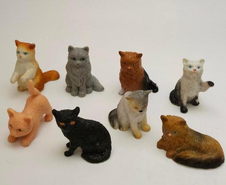 Image 1 of Miniature Rubber Cat Kitten Lot Play Figure Toys Paw Up Black Cat Pretend Toys