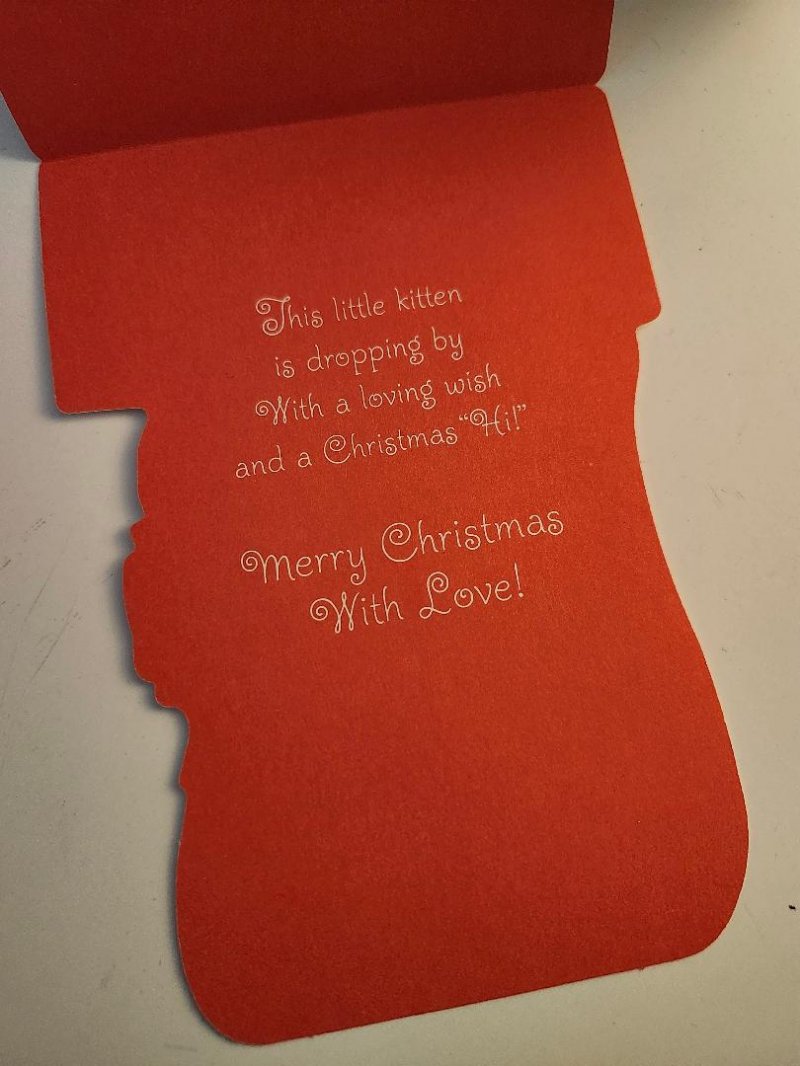 Image 1 of Hi, Granddaughter Hello Christmas Greeting Card Kitten Kitty Cat Die Cut Unused