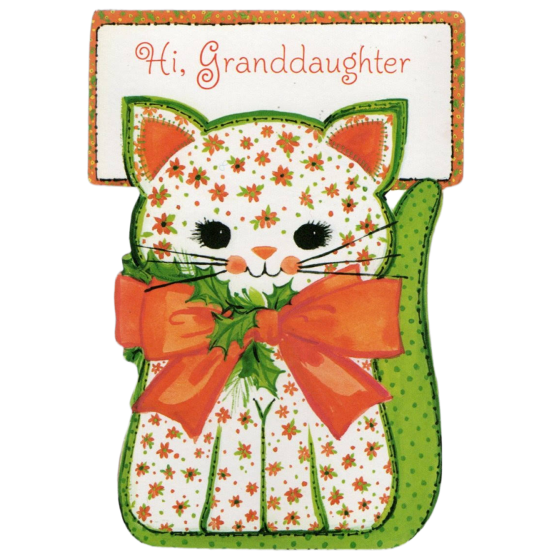 Hi, Granddaughter Hello Christmas Greeting Card Kitten Kitty Cat Die Cut Unused