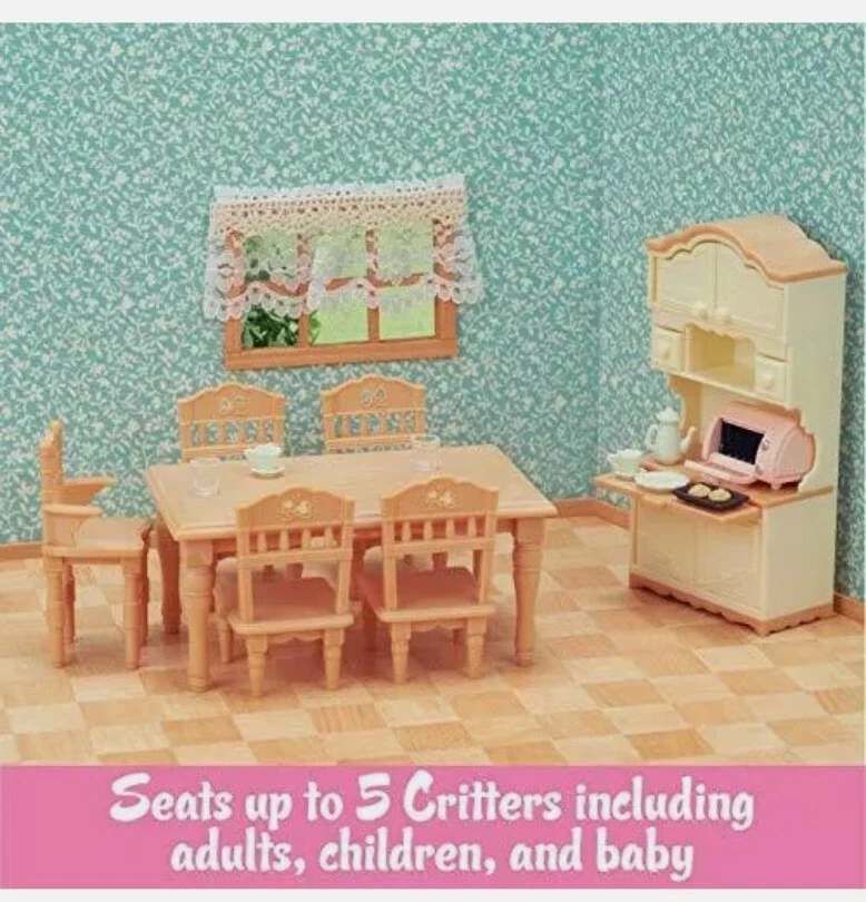 Image 1 of Calico Critters Dining Room Set Seats 5 Critters Furniture Set Over 15 Pieces