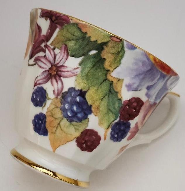 Image 1 of Teacup & Saucer Fruit Floral Wood Anemone Pattern by Duchess England Bone China
