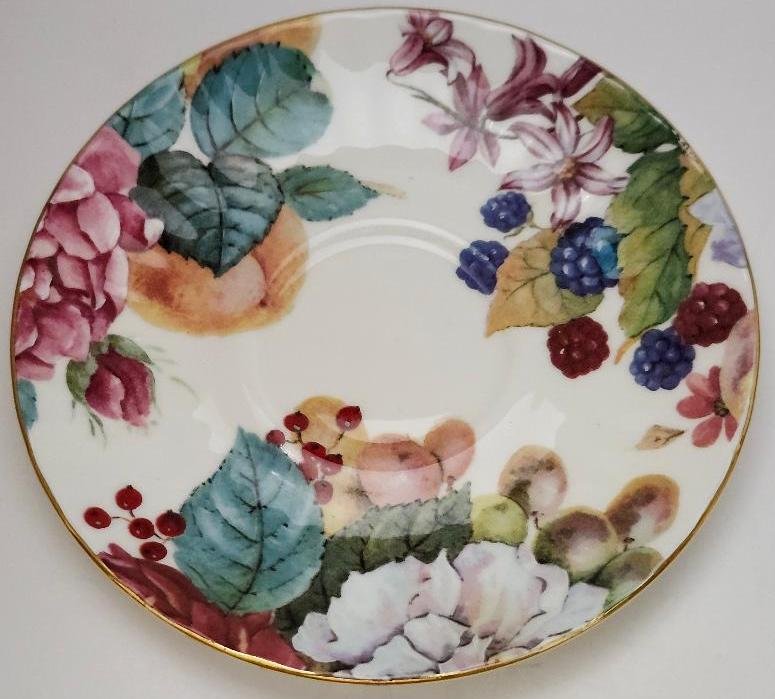 Image 3 of Teacup & Saucer Fruit Floral Wood Anemone Pattern by Duchess England Bone China