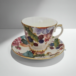 Teacup & Saucer Fruit Floral Wood Anemone Pattern by Duchess England Bone China