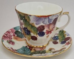 Teacup & Saucer Fruit Floral Wood Anemone Pattern by Duchess England Bone China