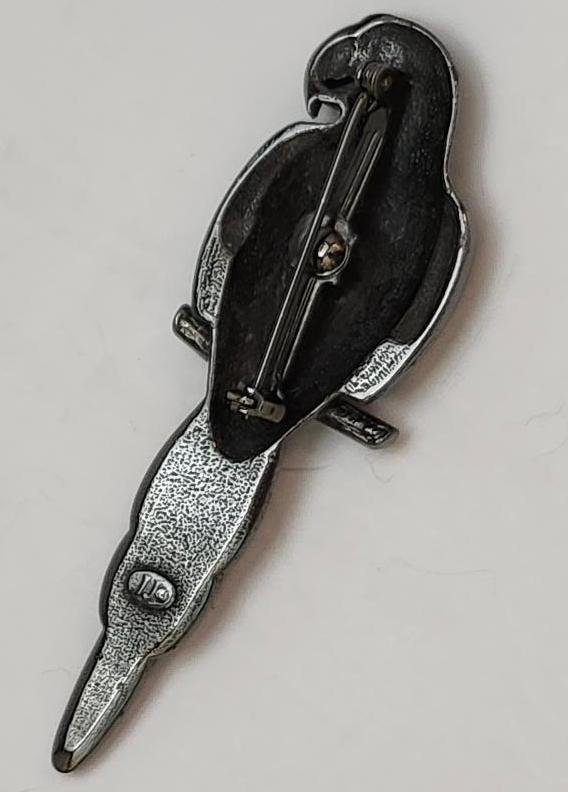 Image 3 of Vintage Parrot Brooch JJ Jonette Signed Jewelry Red Charcoal Gray Black Bird Pin