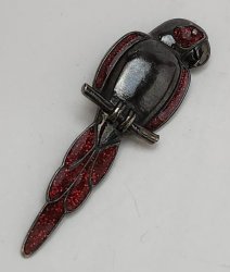 Vintage Parrot Brooch JJ Jonette Signed Jewelry Red Charcoal Gray Black Bird Pin