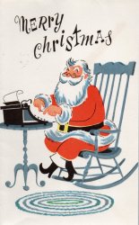 True Vintage Merry Christmas Happy New Year Greeting Card Santa at Typewriter