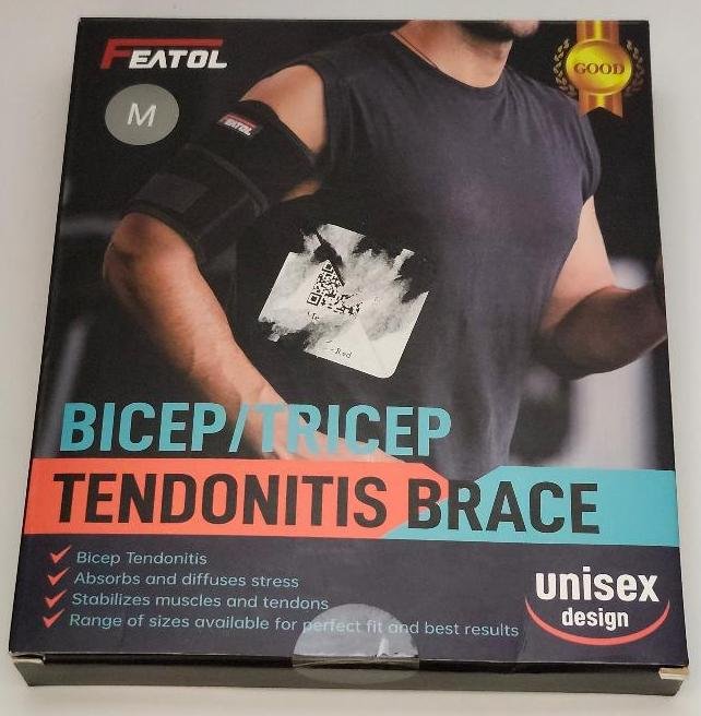 Image 0 of Featol Bicep Tricep Tendonitis Brace Unisex Sz Medium Gray Stabilizer New Brace