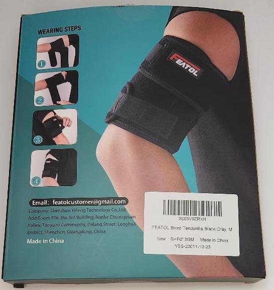 Image 1 of Featol Bicep Tricep Tendonitis Brace Unisex Sz Medium Gray Stabilizer New Brace