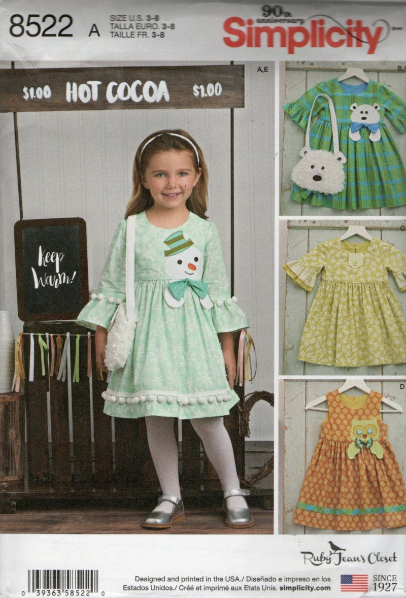 Image 0 of Girls Dresses Purse Sewing Pattern 8522 Simplicity Embellished Applique Sz 3 - 8