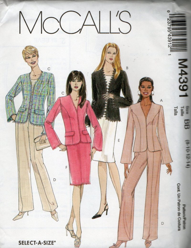 Image 0 of Misses Sewing Pattern 4391 Fashionable Suits Lined Jacket Pants Skirt 8 10 12 14