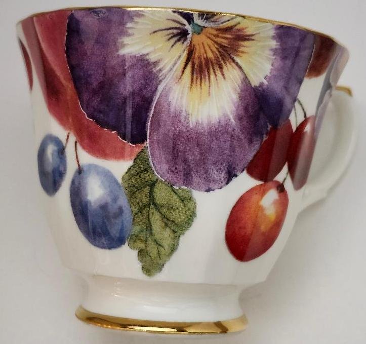 Image 1 of Teacup & Saucer Fruit Pansy Floral Wood Anemone by Duchess England Bone China