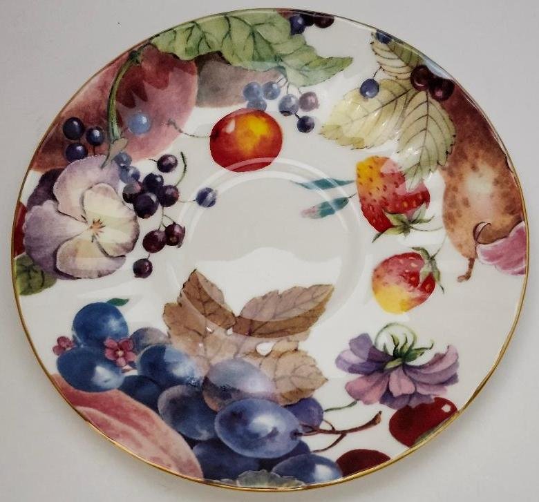 Image 3 of Teacup & Saucer Fruit Pansy Floral Wood Anemone by Duchess England Bone China
