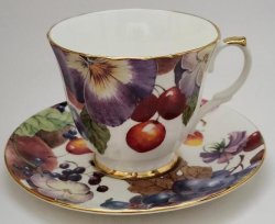 Teacup & Saucer Fruit Pansy Floral Wood Anemone by Duchess England Bone China
