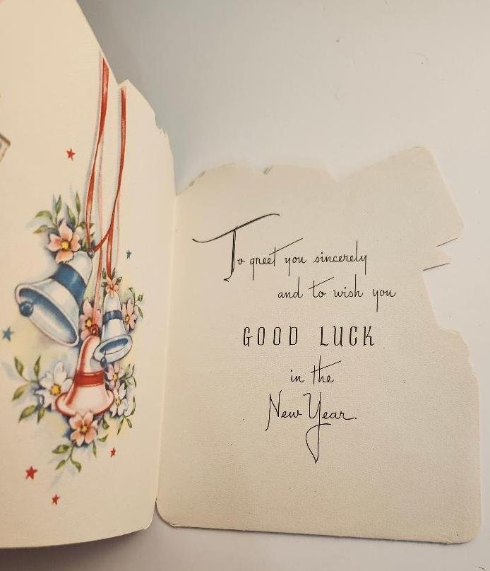 Image 1 of True Vintage DA Line Happy New Year Greeting Card Cuckoo Clock 12 o'clock Unused