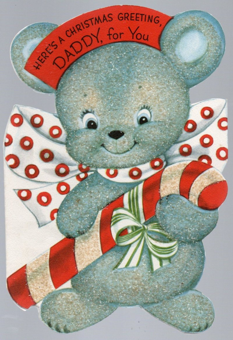 Image 0 of Vintage for Daddy Greeting Card Teddy Bear Glitter Christmas Card by Rust Craft