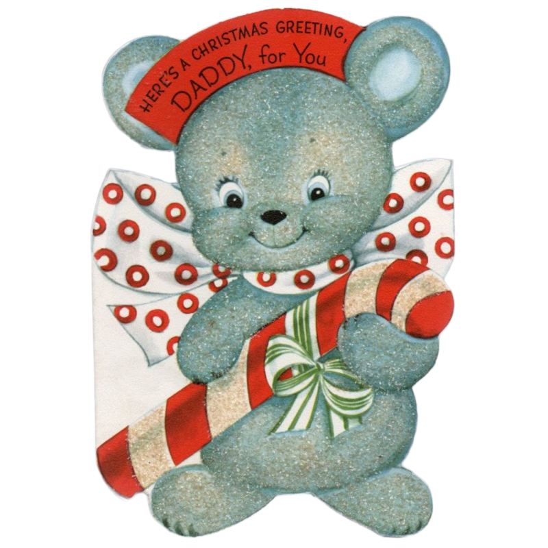 Vintage for Daddy Greeting Card Teddy Bear Glitter Christmas Card by Rust Craft