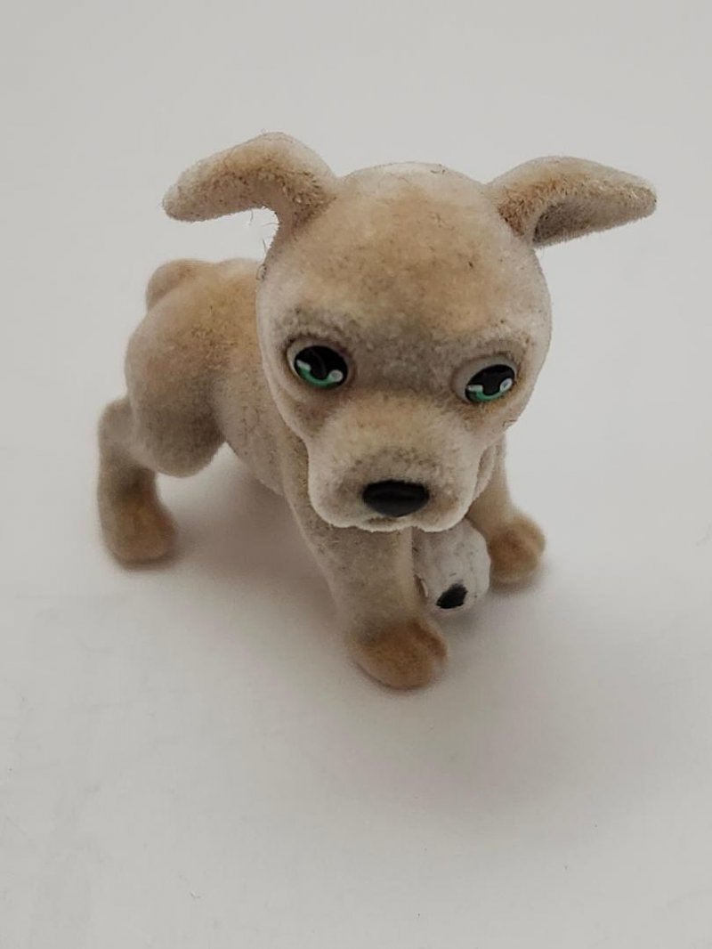 Image 0 of Flocked Puppy In My Pocket Tan Dog with Ball Pretend Play Toy Animal Figure