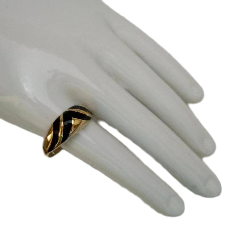 Designer Vintage Avon Ring Womens Dome Ring Sz 9 Black Gold Swirled Ring