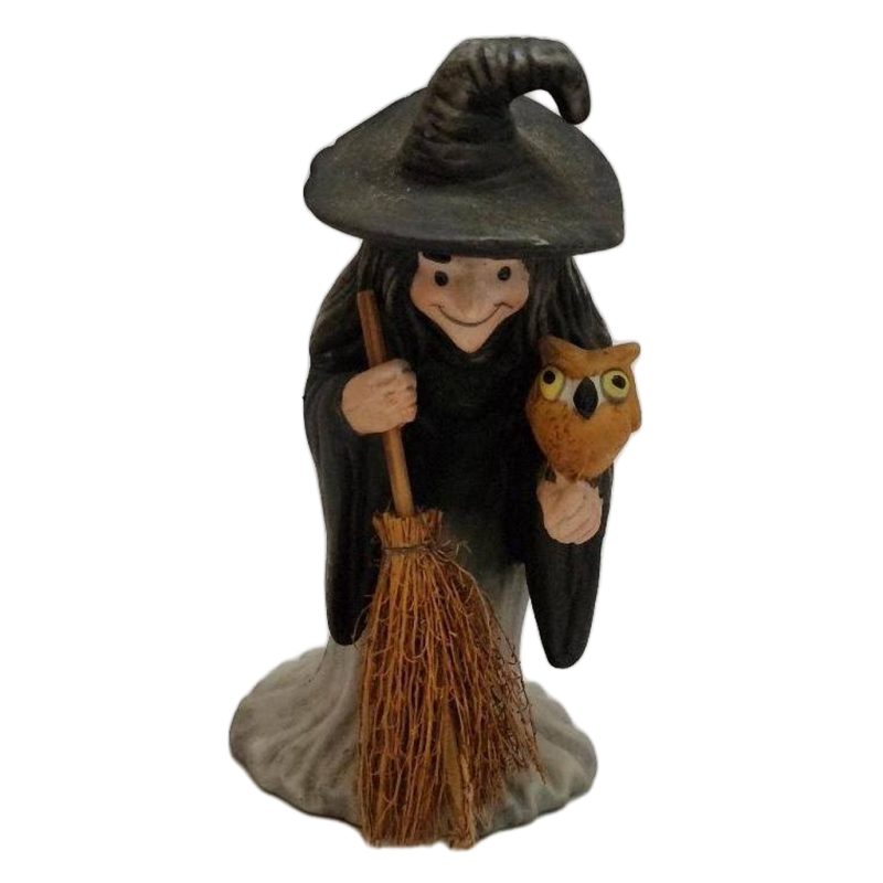 Ceramic Halloween Witch Broom Owl Limited China and Glass Company Vintage 1985