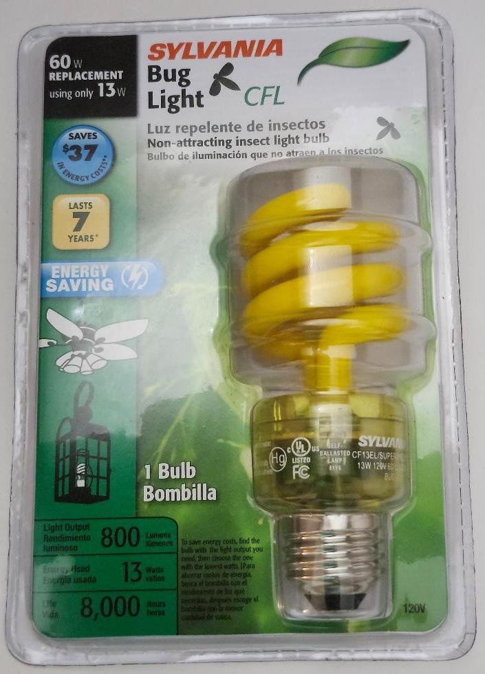 Spiral Yellow Insect Light Bulb Sylvania 60W Replacement Using 13W Bug Light 