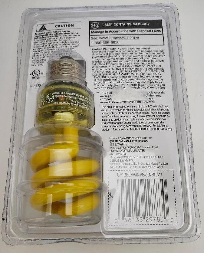 Image 1 of Spiral Yellow Insect Light Bulb Sylvania 60W Replacement Using 13W Bug Light 