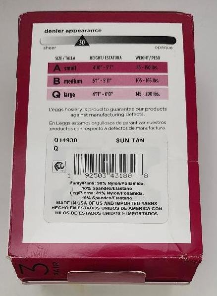 Image 2 of Leggs Everyday Support Pantyhose Sz Q Suntan Hosiery for Women 3 Pairs