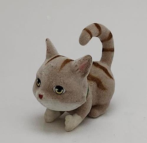 Image 1 of Kitty in My pocket Tan Brown Flocked Cat Tail Curled upright Green Collar