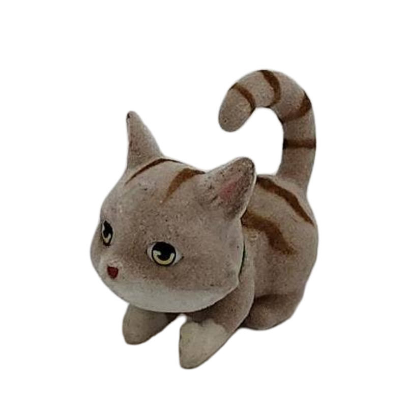 Kitty in My pocket Tan Brown Flocked Cat Tail Curled upright Green Collar