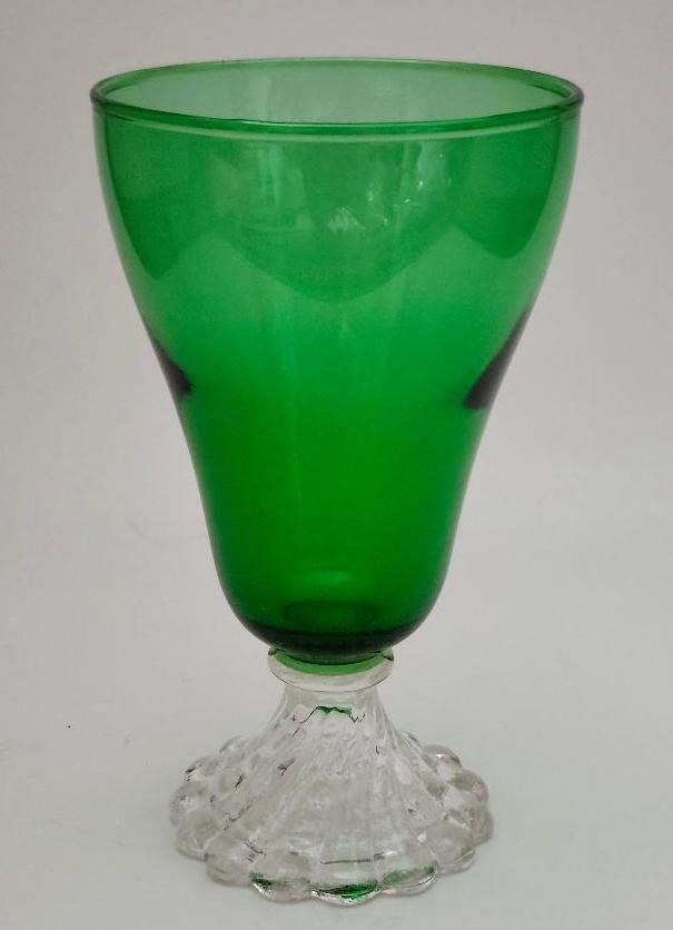 Anchor Hocking Goblet Emerald Green MCM Boopie Clear Bubble Foot 1950s 1970s