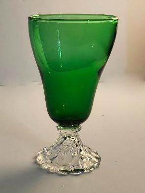 Image 3 of Anchor Hocking Goblet Emerald Green MCM Boopie Clear Bubble Foot 1950s 1970s