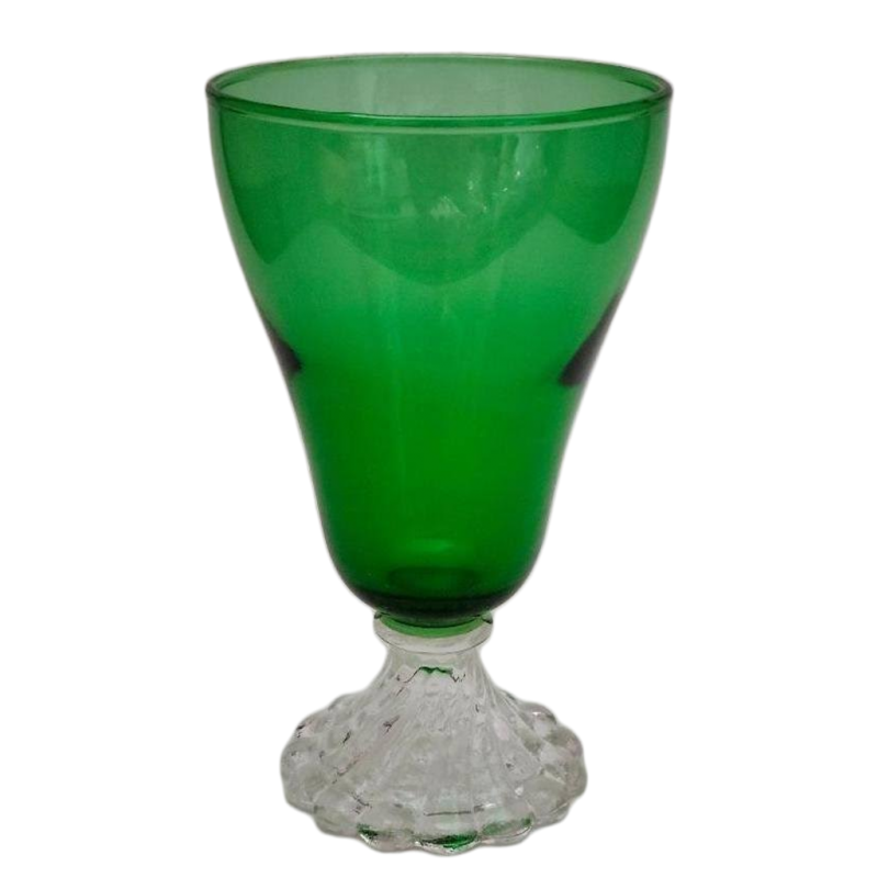 Image 1 of Anchor Hocking Goblet Emerald Green MCM Boopie Clear Bubble Foot 1950s 1970s