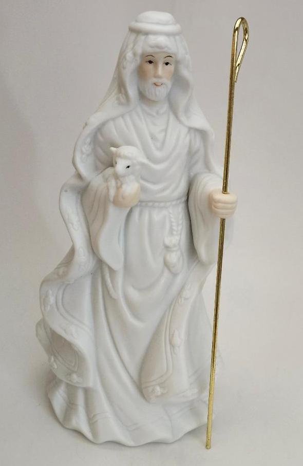 House of Lloyd Around The World Chrismas Jesus w/ Lamb Cane White Statue