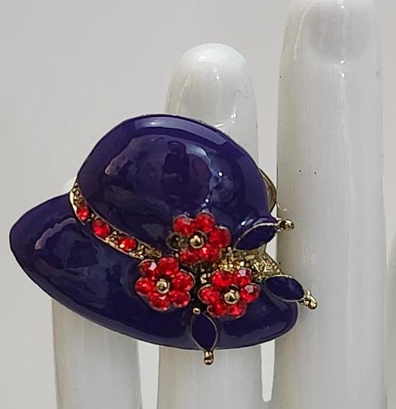Image 2 of Vintage Red Hat Society Rings Adjustable Costume Jewelry Red Purple Enamel Rings