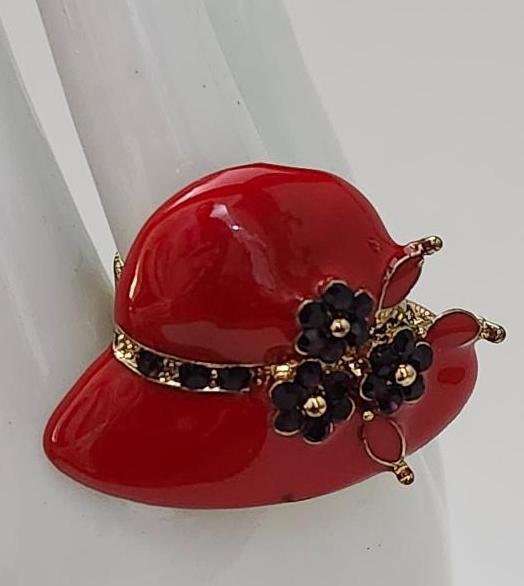 Image 3 of Vintage Red Hat Society Rings Adjustable Costume Jewelry Red Purple Enamel Rings