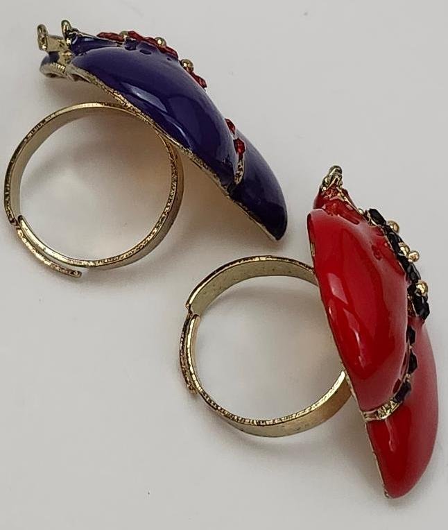 Image 4 of Vintage Red Hat Society Rings Adjustable Costume Jewelry Red Purple Enamel Rings