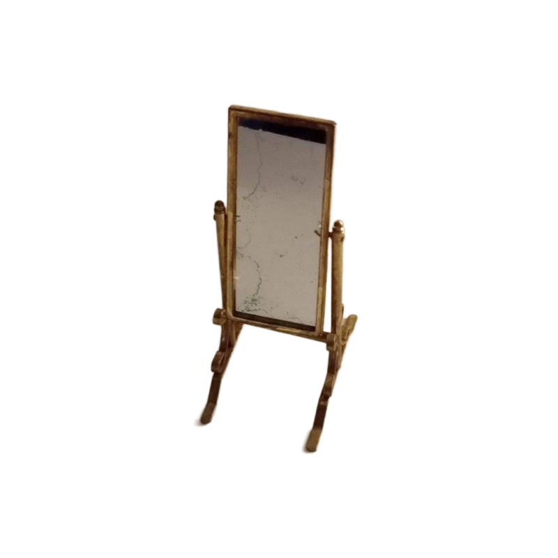 Vintage Doll Miniature Cheval Glass Floor Stand Up Mirror Brass Swinging Mirror