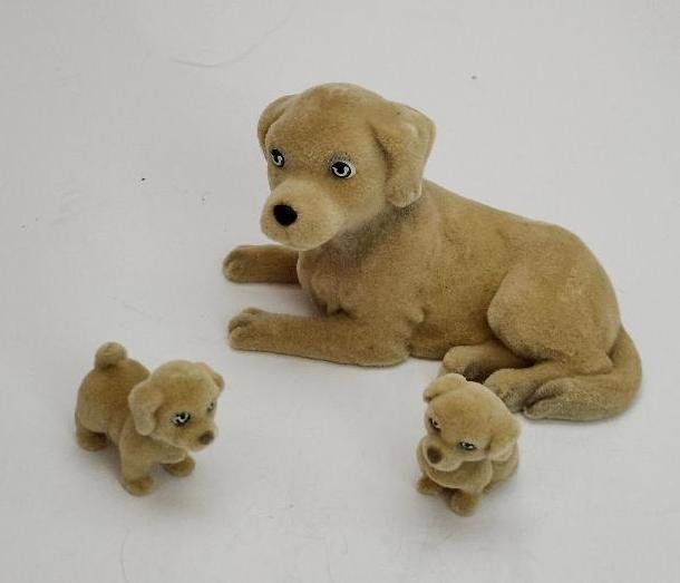 Puppy In My Pocket Flocked Momma & Her 2 Pups Tan Puppy Dogs and Mom