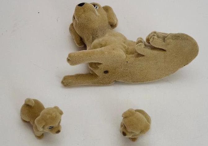 Image 1 of Puppy In My Pocket Flocked Momma & Her 2 Pups Tan Puppy Dogs and Mom