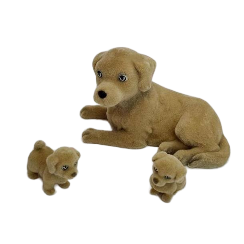 Puppy In My Pocket Flocked Momma & Her 2 Pups Tan Puppy Dogs and Mom