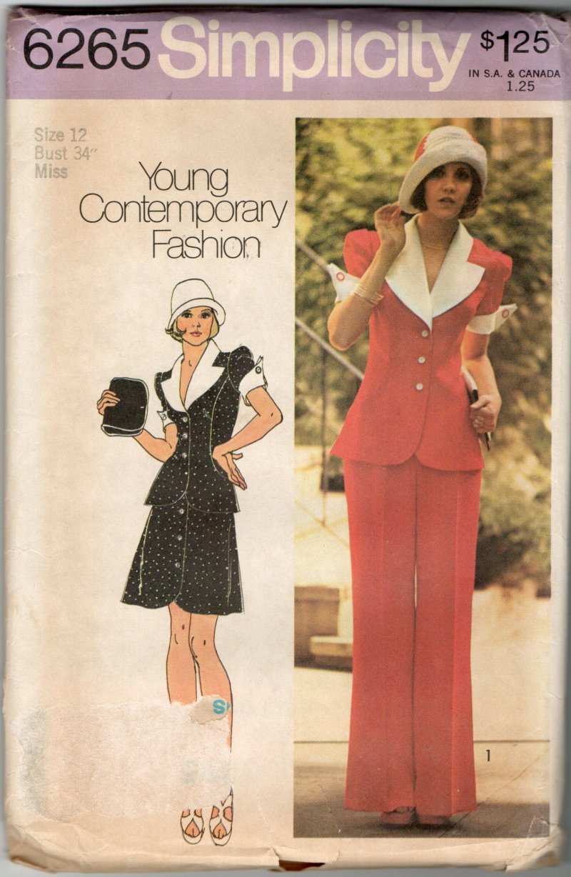 1970s Vintage Simplicity Sewing Pattern 6265 Wide Leg Pants 2 Piece Outfit Sz 12