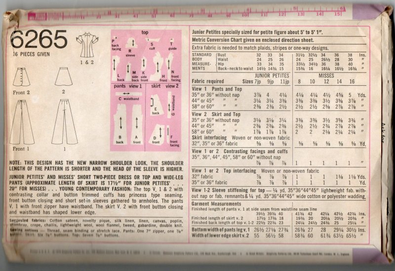 Image 1 of 1970s Vintage Simplicity Sewing Pattern 6265 Wide Leg Pants 2 Piece Outfit Sz 12