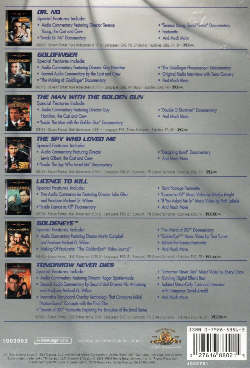 Image 3 of 007 James Bond Special Edition Boxed Set 7 DVDs Spy License to Kill Goldfinger