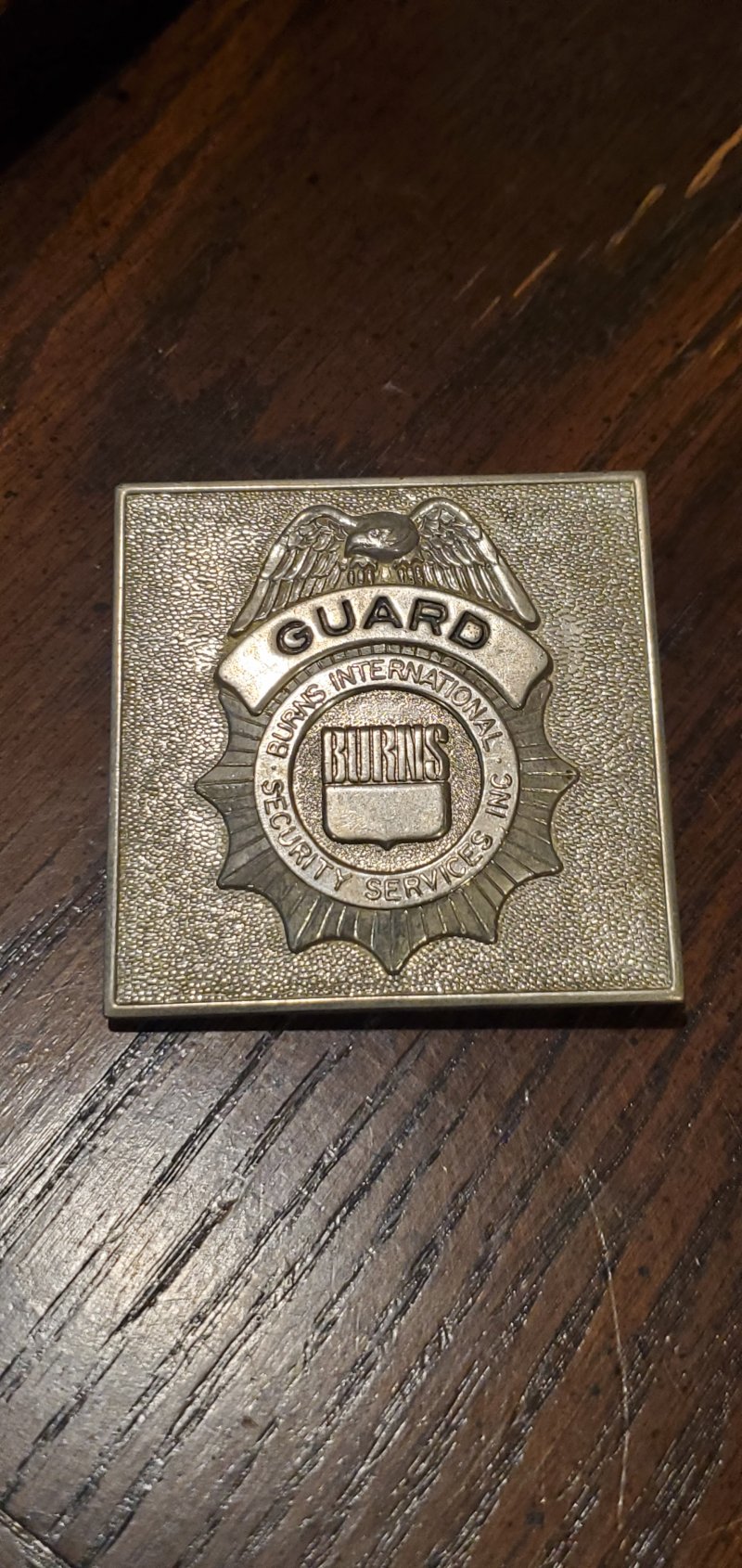 Image 0 of BURNS INT SECURITY GUARD SQUARE HAT BADGE 
