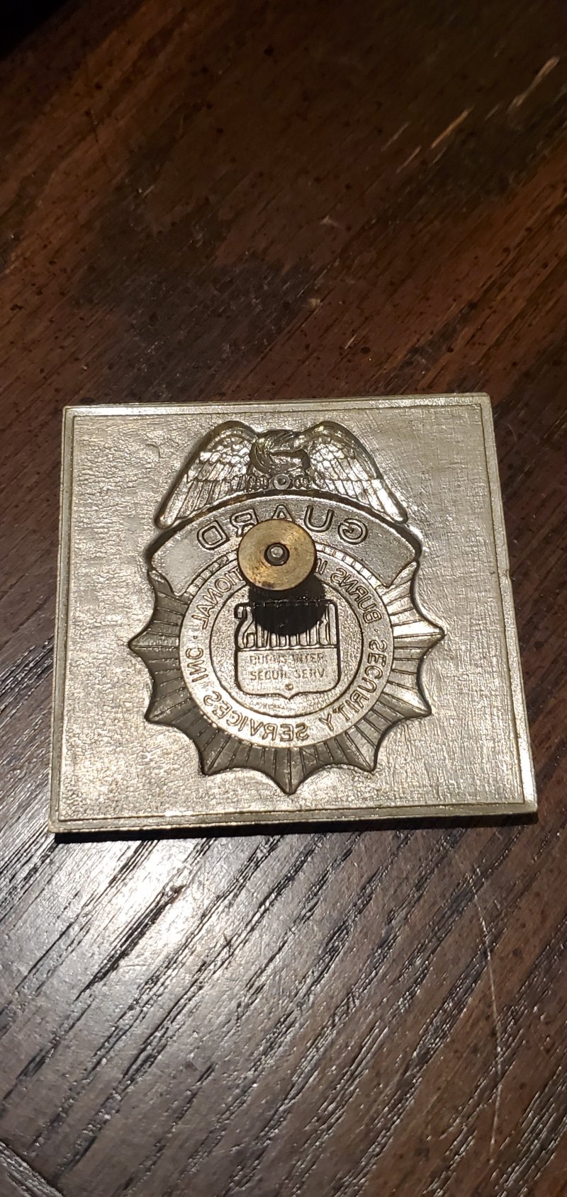 Image 1 of BURNS INT SECURITY GUARD SQUARE HAT BADGE 