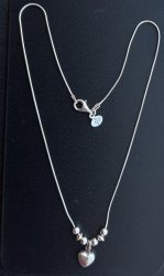 N1484 Retired Silpada Sterling Silver Puffy Heart Bead Necklace IOB