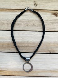N1499 Retired Silpada Retired Leather Sterling Silver Hammered Pendant