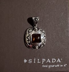 S0908 SILPADA Retired 925 Sterling Silver Artisan Baltic Amber Pendant