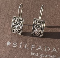 W1762 Silpada Retired Paisley Filigree Earrings Sterling Silver Rectangular 