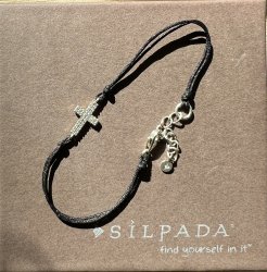 B2439 Silpada Sterling Silver SIMPLE BLESSING Cross Black Chord Bracelet